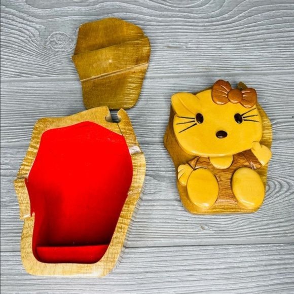 Hand made stained wooden hello kitty puzzle box trinket box jewelry box unique - Picture 5 of 6